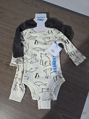 Carter's Cream and Black Arctic Animal Long-Sleeve One-Piece Bodysuit